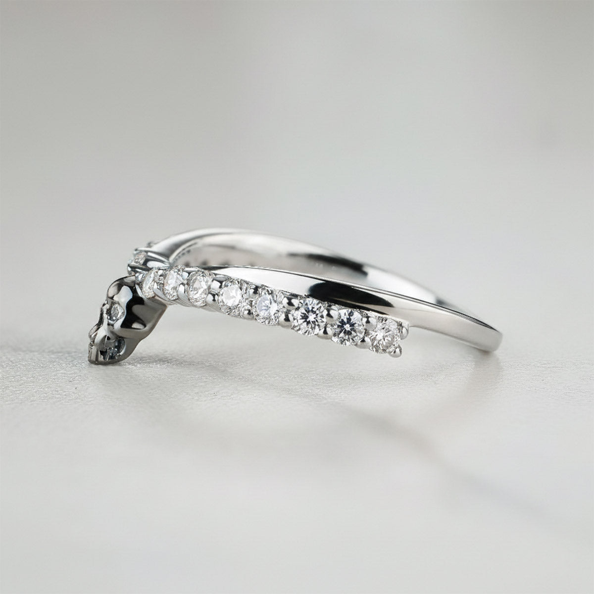 Moissanite Skull Anniversary Ring Gothic Wedding Band Enhancer Curved Sterling Silver