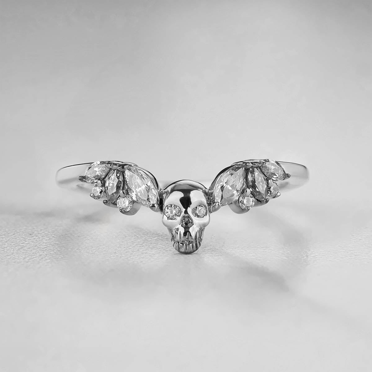 AAA Cubic Zirconia 925 Sterling Silver Skull Engagement Ring Enhancer for Women Wedding Anniversary Band Gift for Her