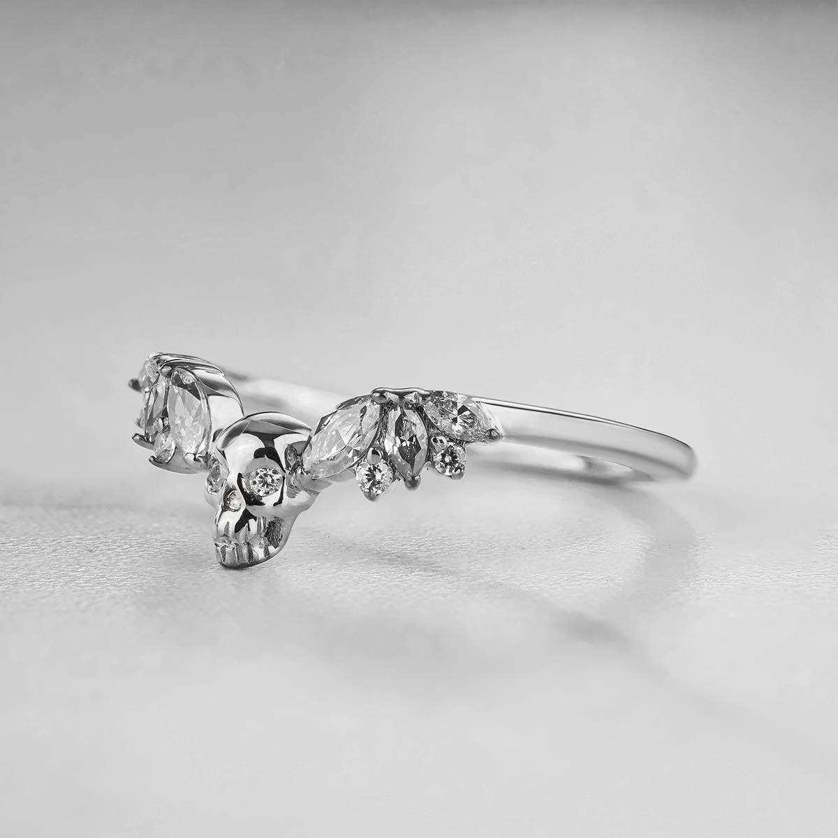 AAA Cubic Zirconia 925 Sterling Silver Skull Engagement Ring Enhancer for Women Wedding Anniversary Band Gift for Her