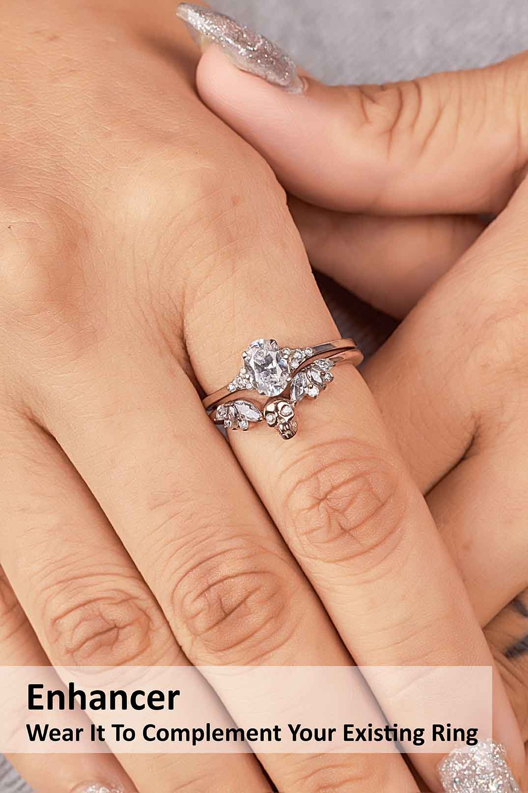 AAA Cubic Zirconia 925 Sterling Silver Skull Engagement Ring Enhancer for Women Wedding Anniversary Band Gift for Her