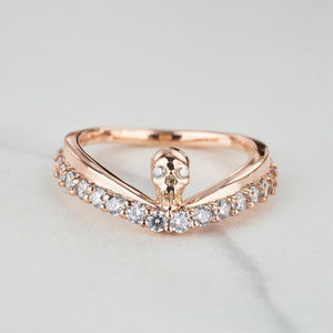 Chevron Skull Wedding Ring Gothic Anniversary Band Rose Gold