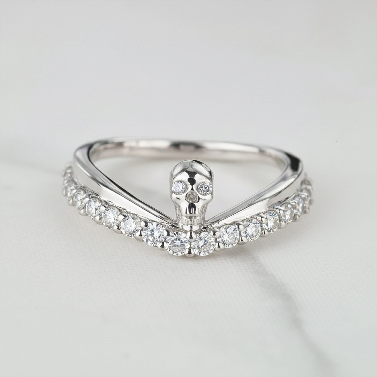 Chevron Skull Wedding Ring Gothic Anniversary Band Rose Gold