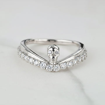 Chevron Skull Wedding Ring Gothic Anniversary Band Rose Gold