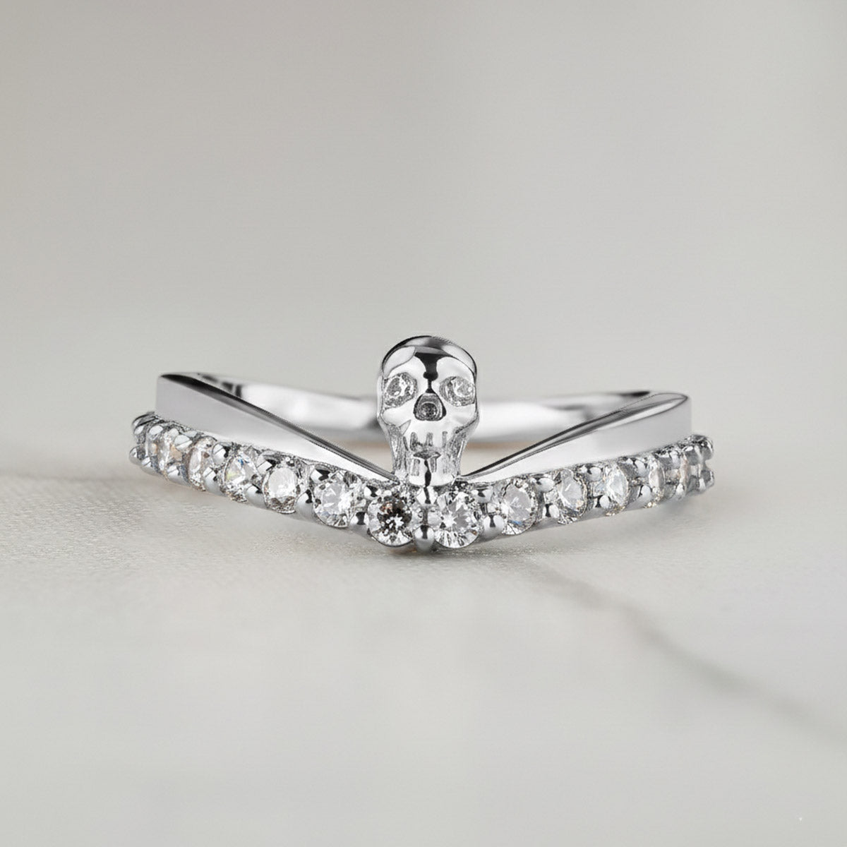 Chevron Skull Wedding Ring Gothic Anniversary Band Rose Gold