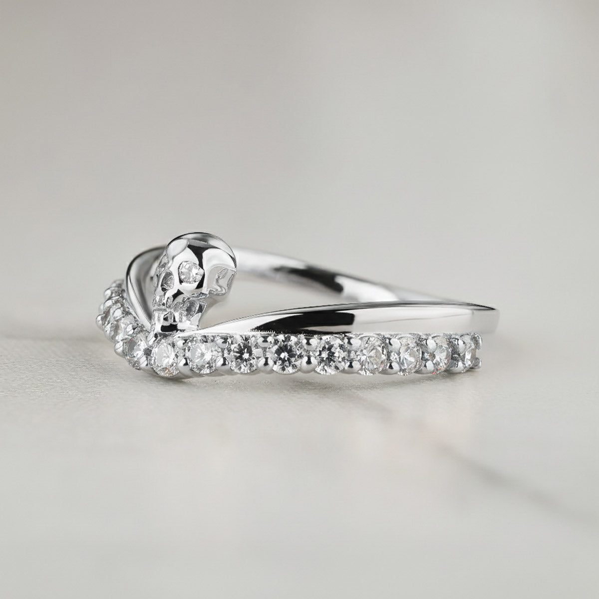 Chevron Skull Wedding Ring Gothic Anniversary Band Rose Gold