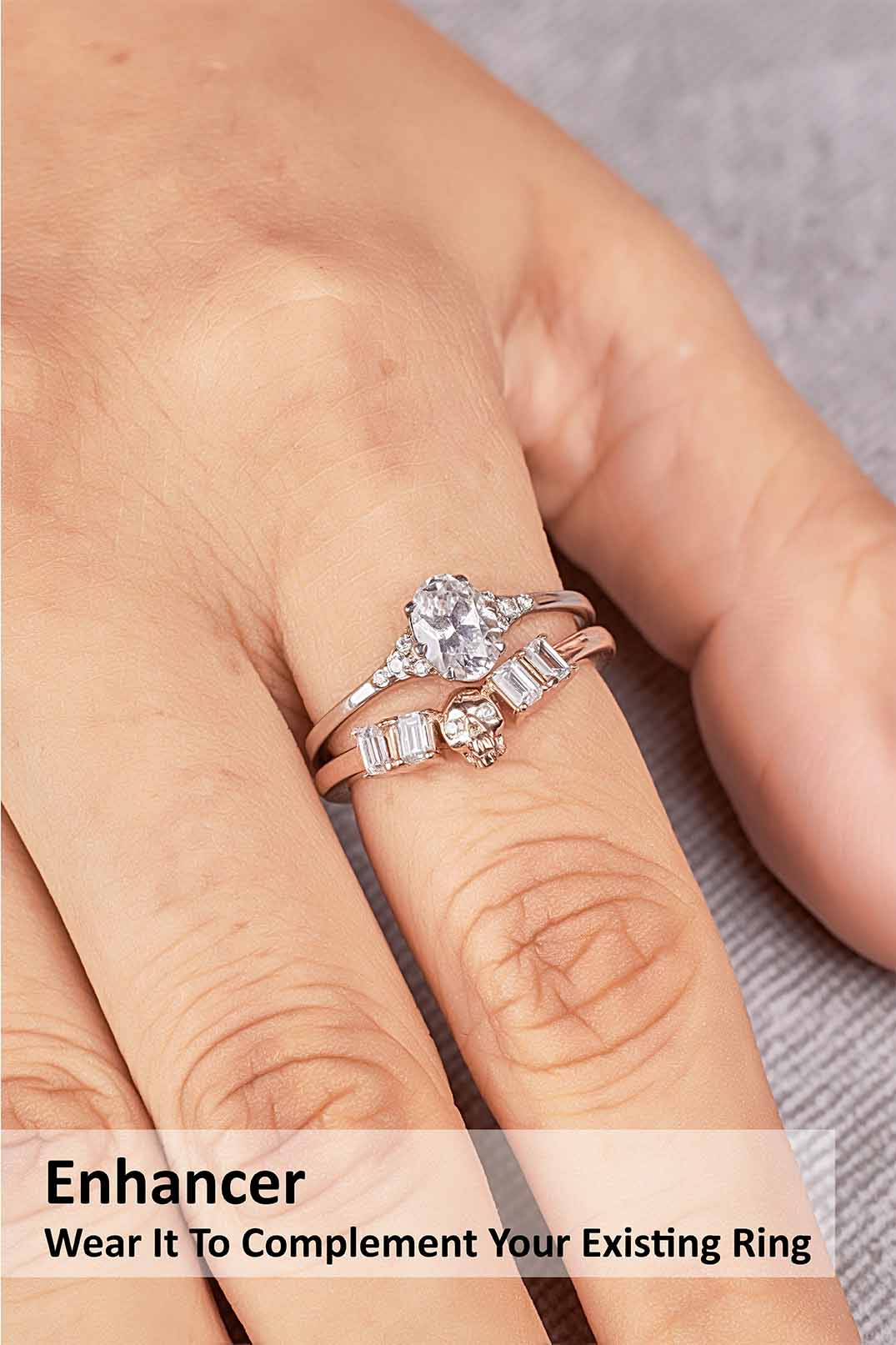 Moissanite Skull Ring Enhancer Wedding Band Gothic Jewelry Sterling Silver