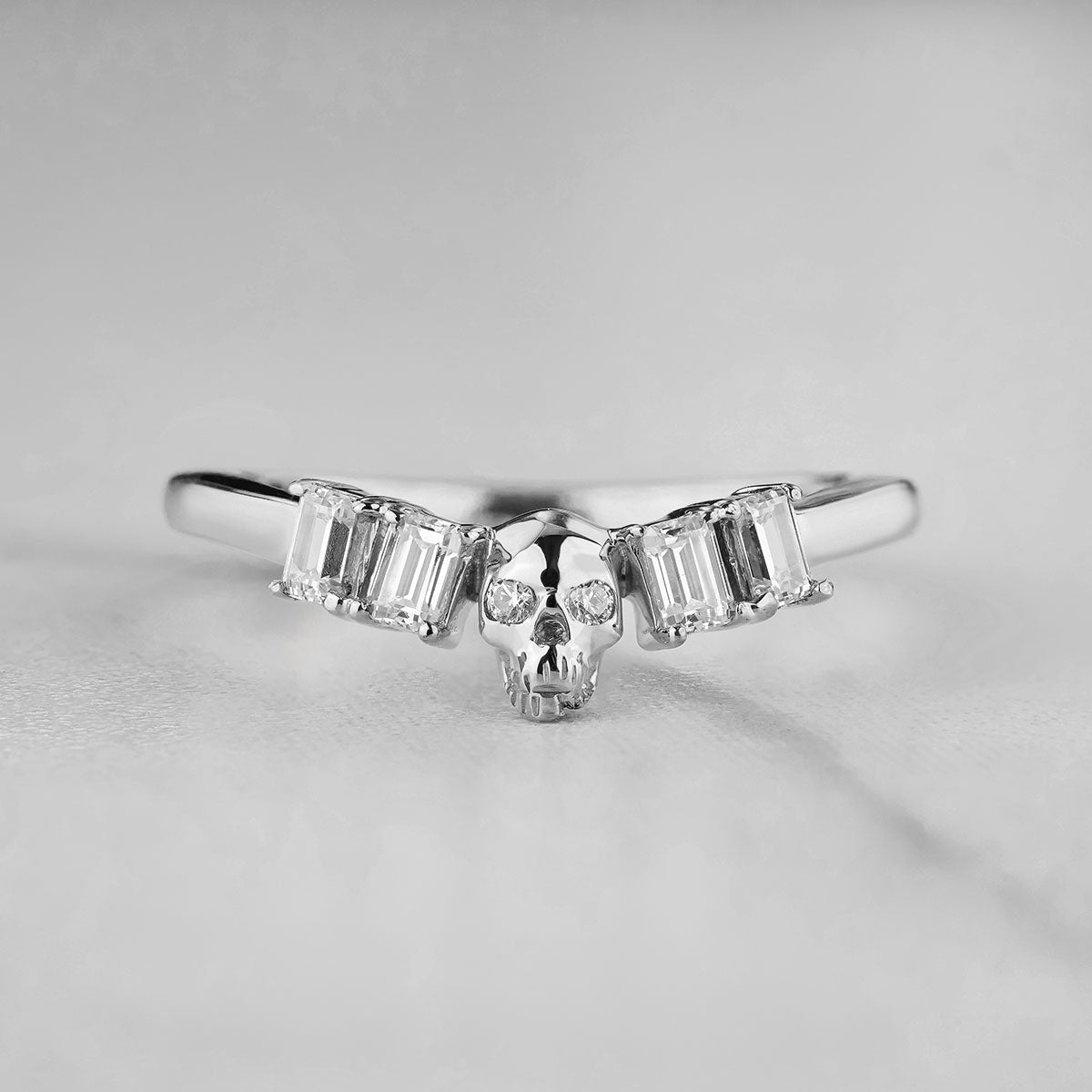 Moissanite Skull Ring Enhancer Wedding Band Gothic Jewelry Sterling Silver