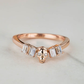 Moissanite Skull Ring Enhancer Wedding Band Gothic Jewelry Sterling Silver