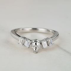 Skull Promise Ring for Women Sterling Silver Moissanite Stacking Band