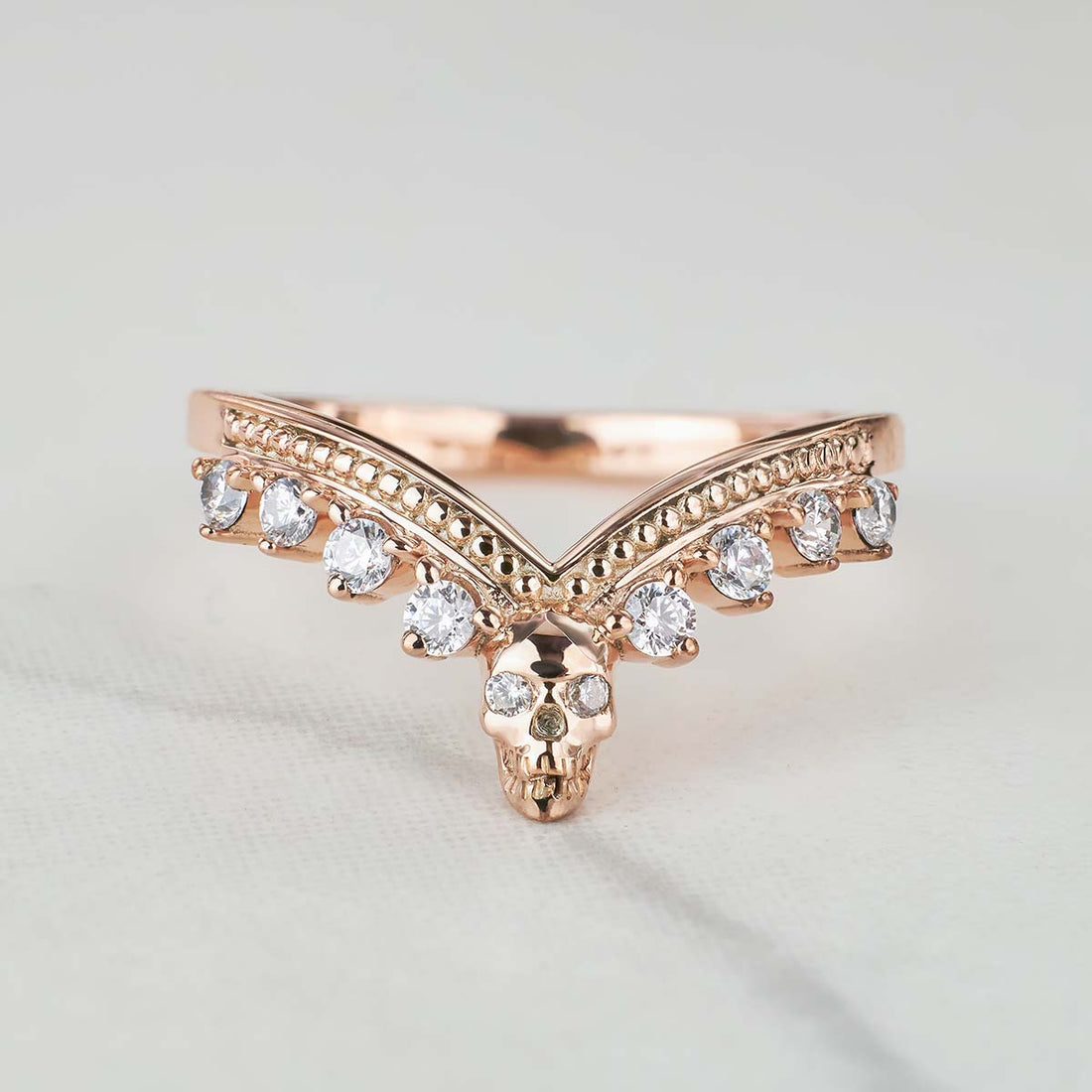 Moissanite Engagement Enhancer Ring Skull Curved Wedding Band Sterling Silver