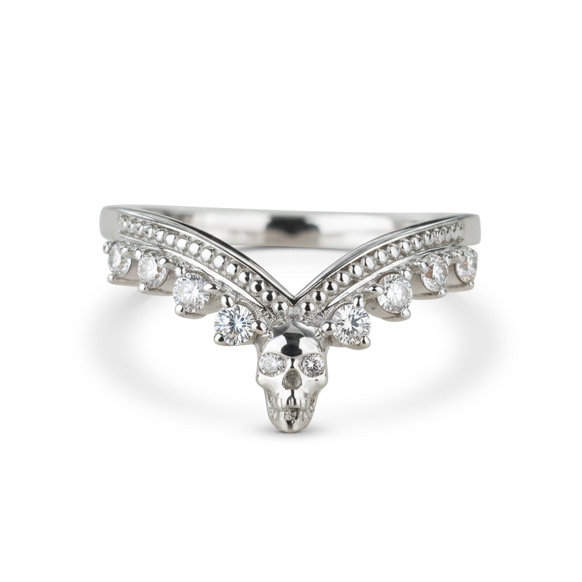 Moissanite Engagement Enhancer Ring Skull Curved Wedding Band Sterling Silver