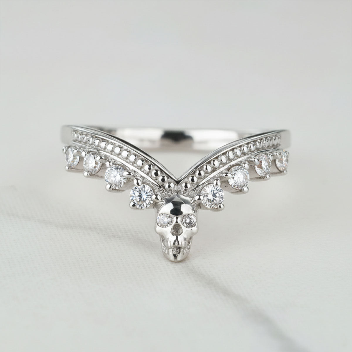 Moissanite Engagement Enhancer Ring Skull Curved Wedding Band Sterling Silver