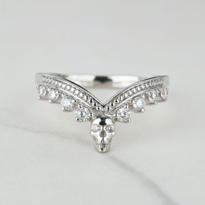 Moissanite Engagement Enhancer Ring Skull Curved Wedding Band Sterling Silver