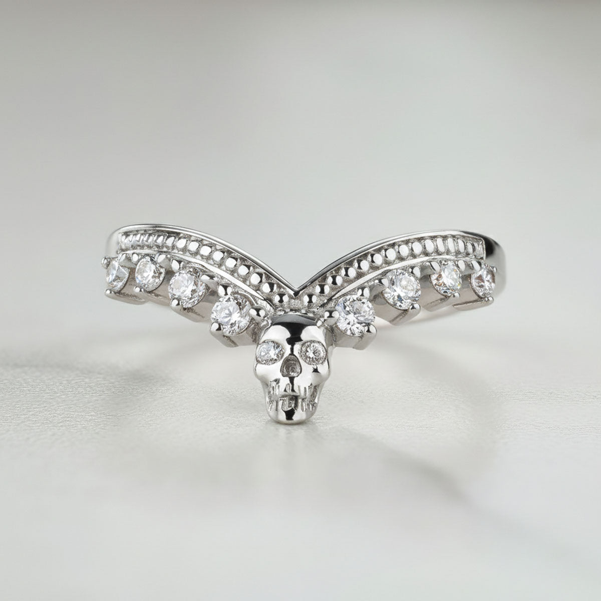 Moissanite Engagement Enhancer Ring Skull Curved Wedding Band Sterling Silver