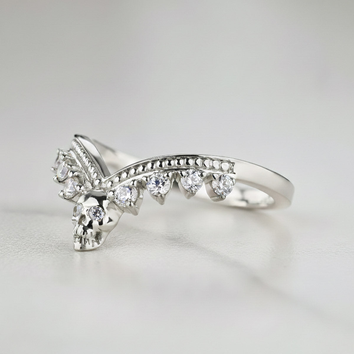 Moissanite Engagement Enhancer Ring Skull Curved Wedding Band Sterling Silver