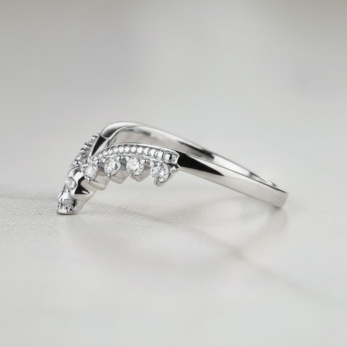 Moissanite Engagement Enhancer Ring Skull Curved Wedding Band Sterling Silver