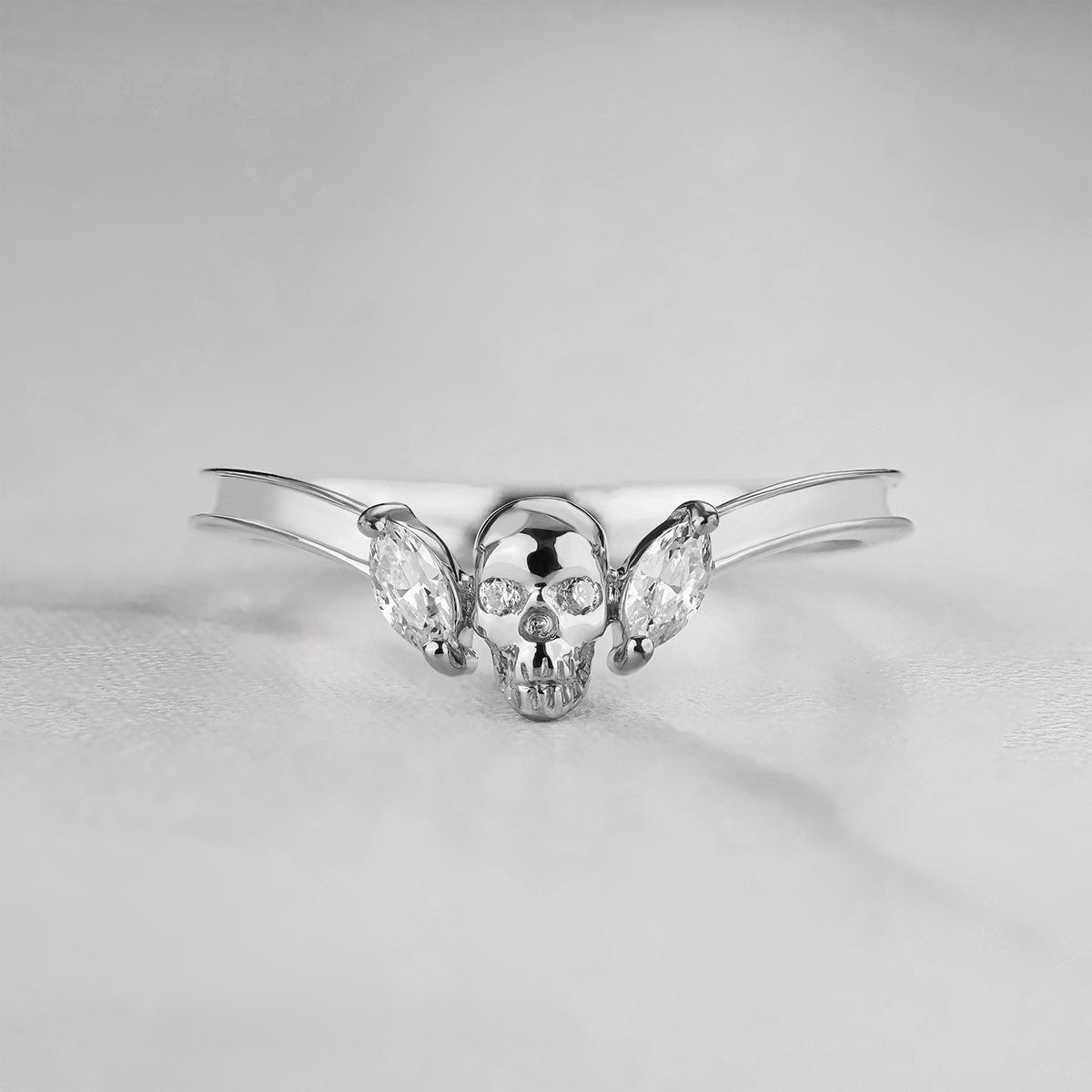 Moissanite Skull Ring Enhancer Engagement Gothic Curved Wedding Band Women's