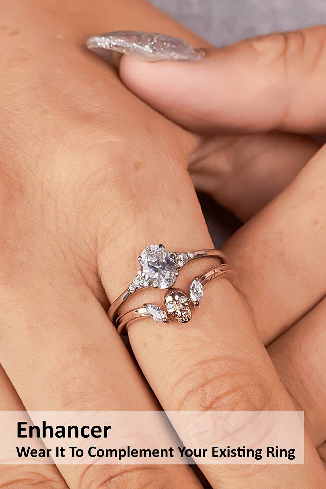 Moissanite Skull Ring Enhancer Engagement Gothic Curved Wedding Band Women's