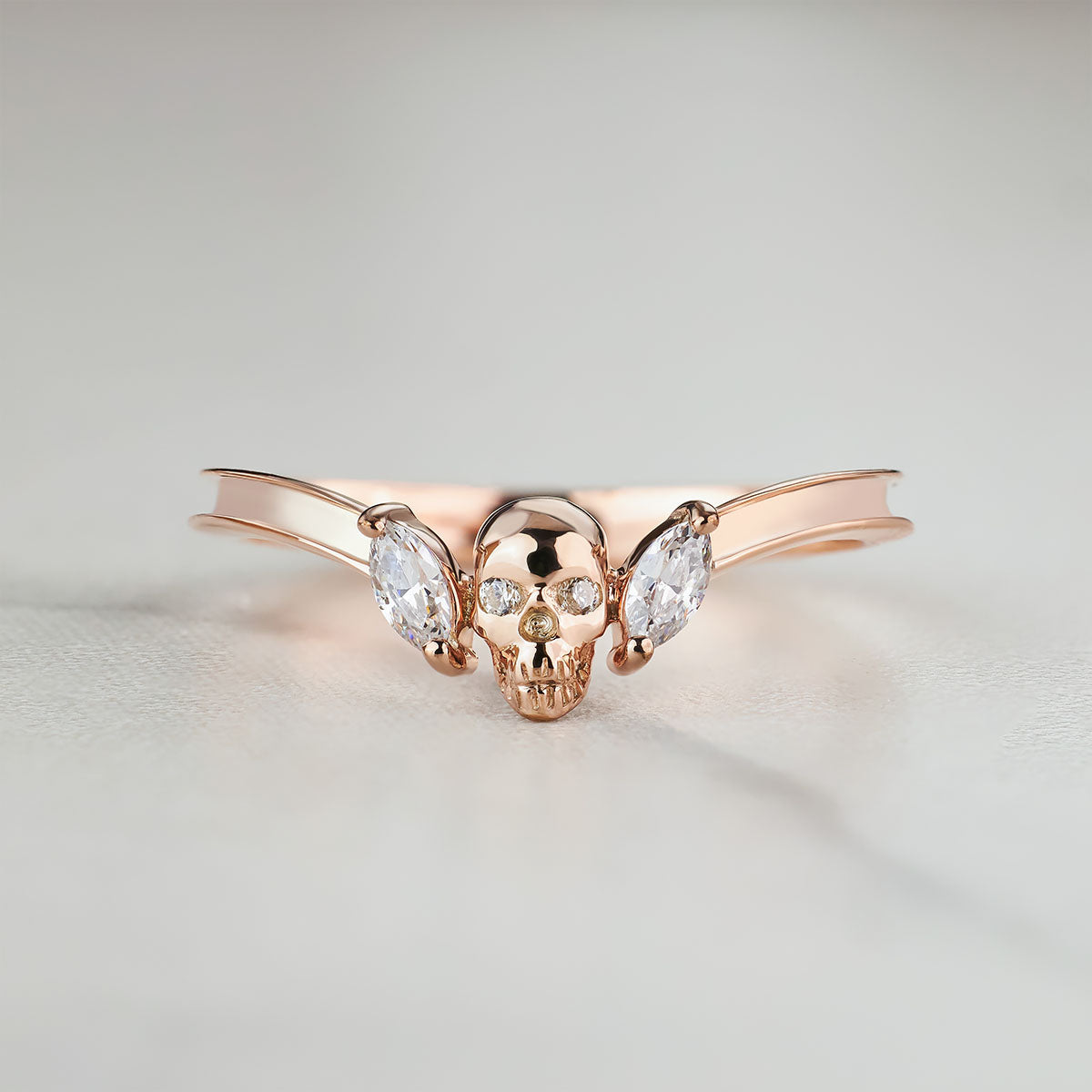 Moissanite Skull Ring Enhancer Engagement Gothic Curved Wedding Band Women's