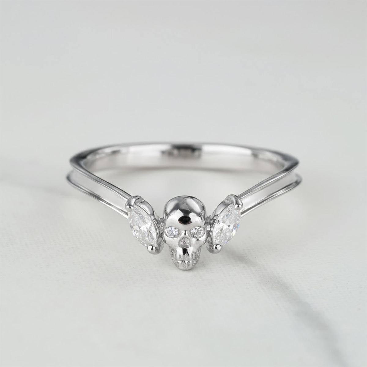 AAA CZ Skull Ring Enhancer for Engagement Curved Wedding Band Women's