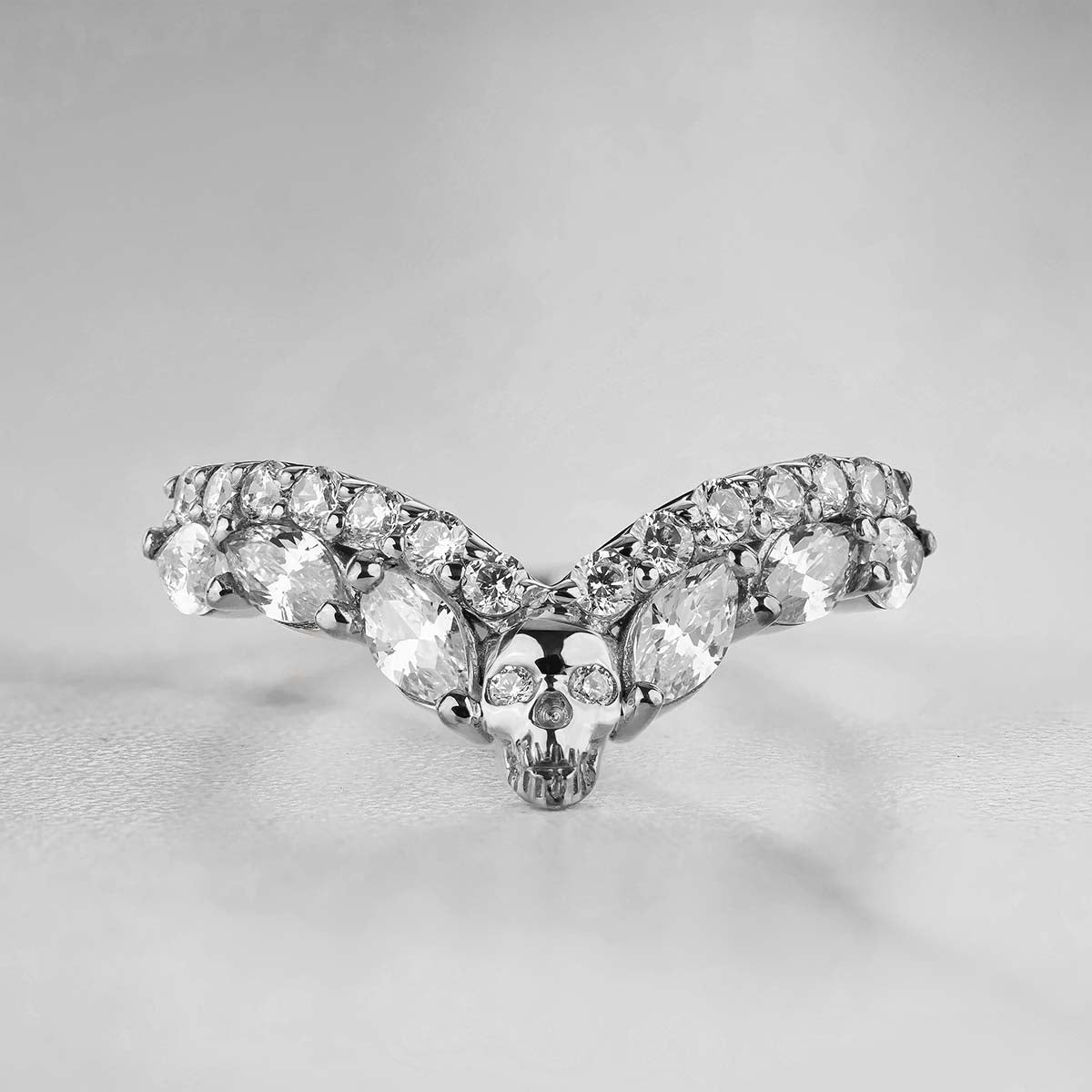 AAA Cubic Zirconia 925 Sterling Silver Skull Engagement Ring Enhancer for Women Wedding Anniversary Band Gift for Her