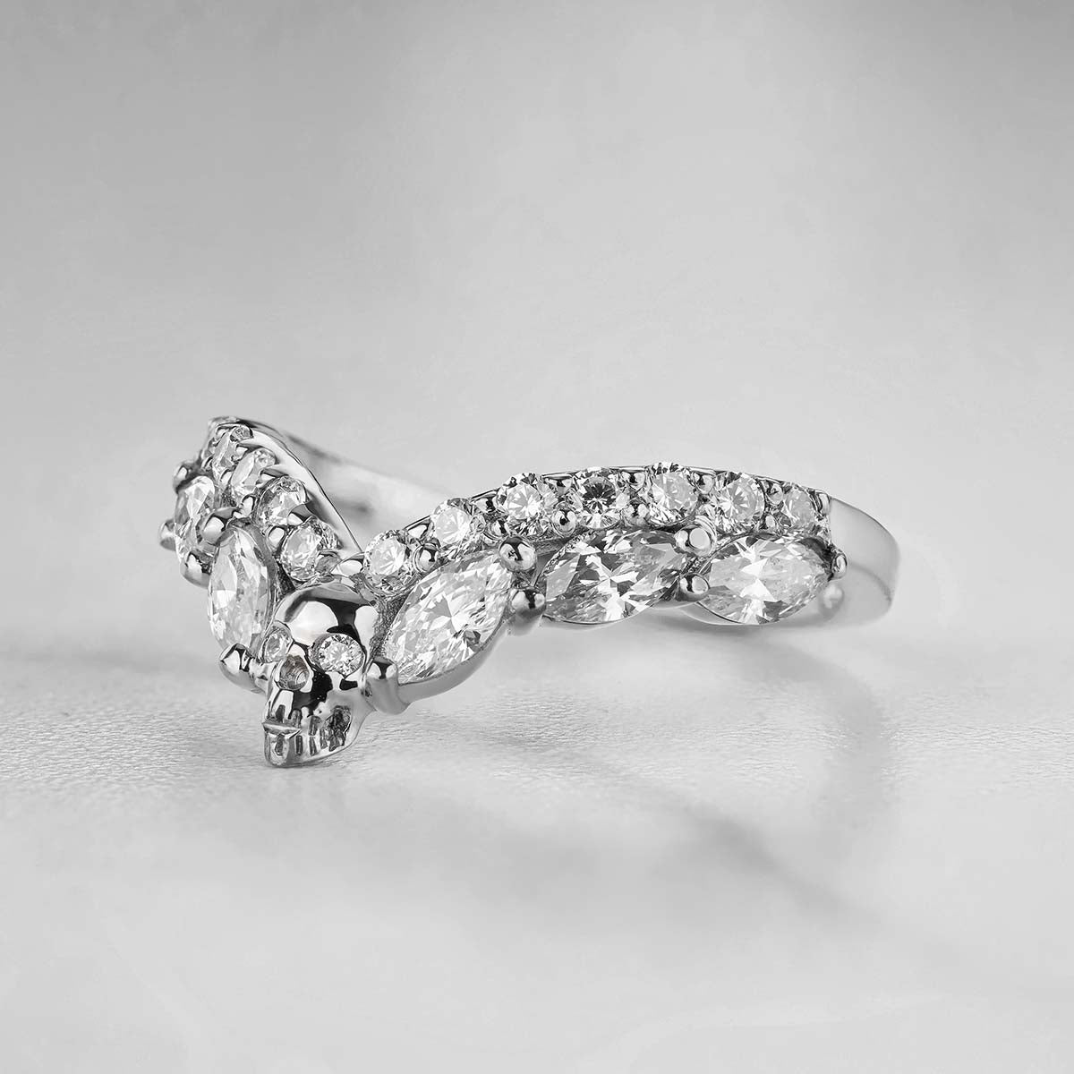 AAA Cubic Zirconia 925 Sterling Silver Skull Engagement Ring Enhancer for Women Wedding Anniversary Band Gift for Her