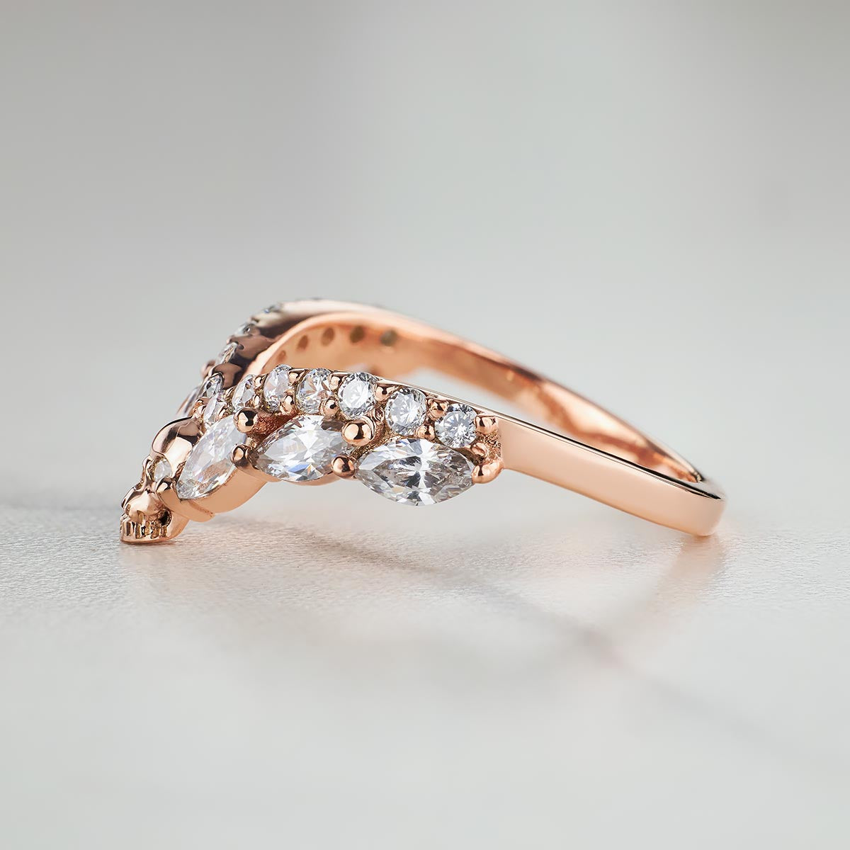 Moissanite Skull Ring Enhancer Curved Engagement Wedding Band Women Rose Gold