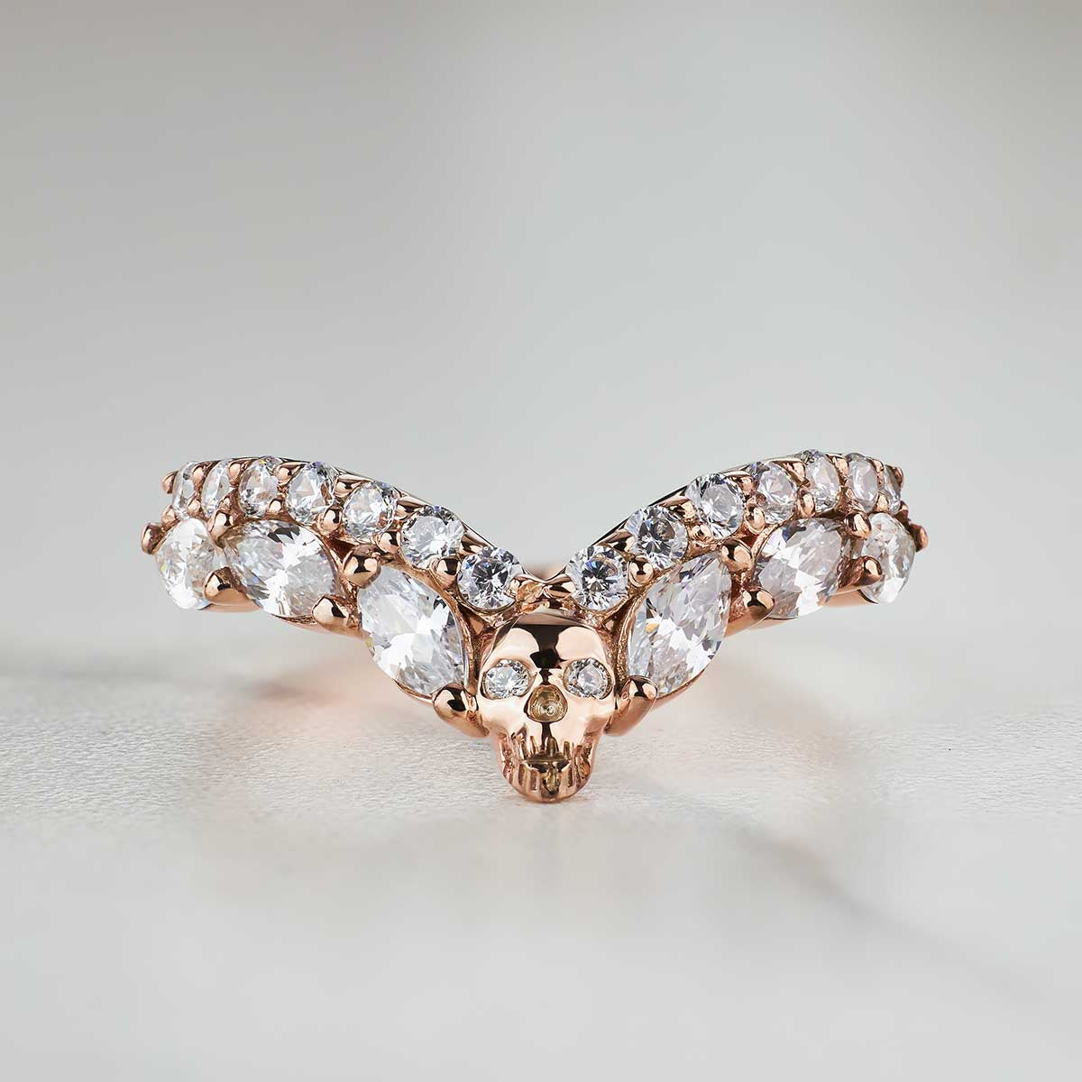 Moissanite Skull Ring Enhancer Curved Engagement Wedding Band Women Rose Gold