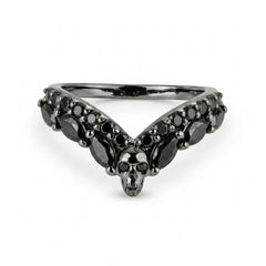 Skull Wedding Band Sterling Silver Gothic Ring Enhancer V-shape Chevron Curved Stack Jewelry