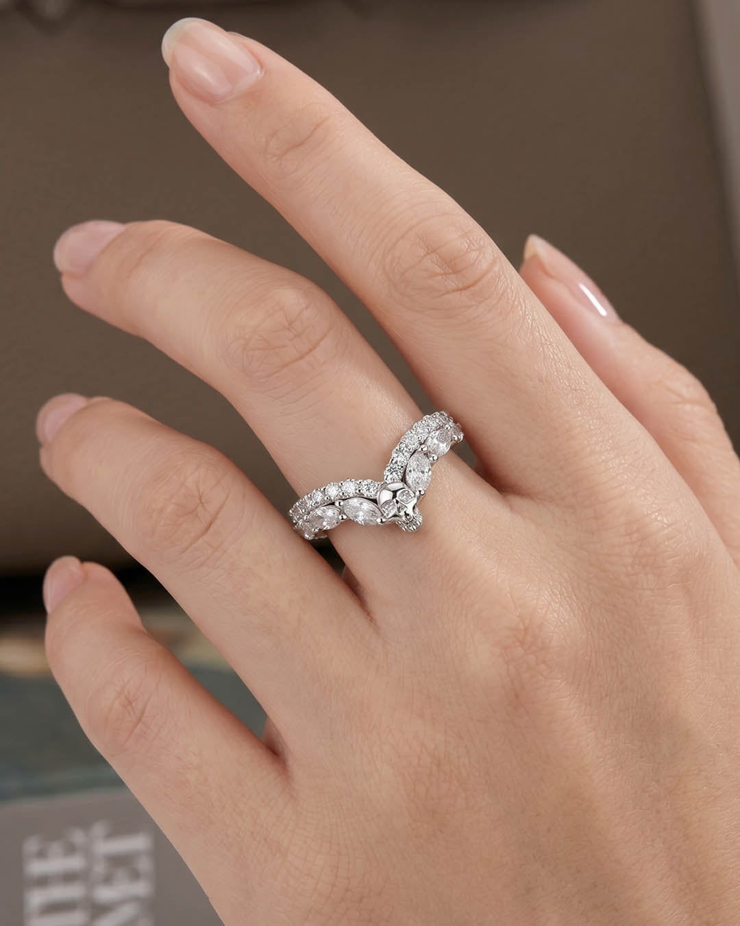 Moissanite Skull Ring Enhancer Curved Engagement Wedding Band Women Rose Gold