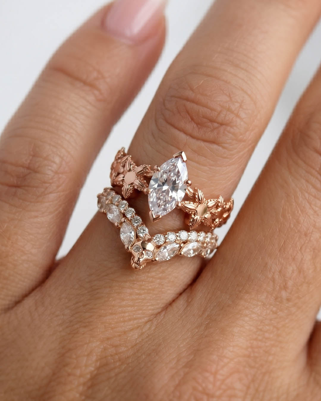 Moissanite Skull Ring Enhancer Curved Engagement Wedding Band Women Rose Gold
