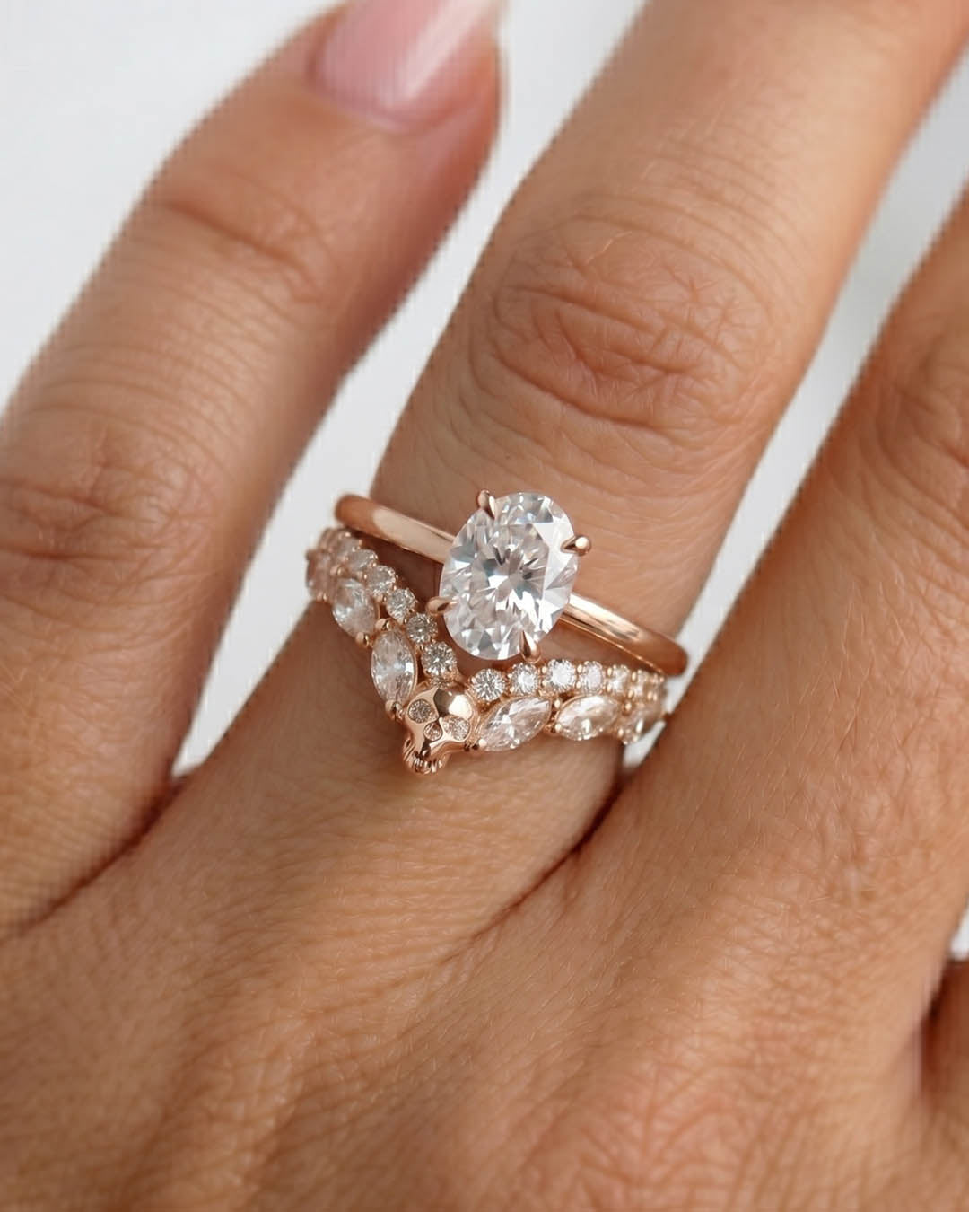 Moissanite Skull Ring Enhancer Curved Engagement Wedding Band Women Rose Gold