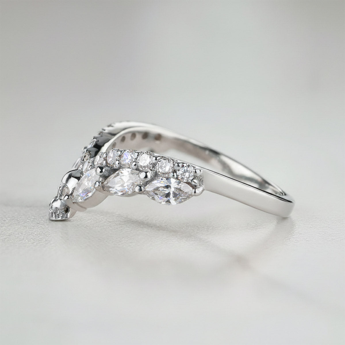 Moissanite Skull Ring Enhancer Curved Engagement Wedding Band Women Rose Gold