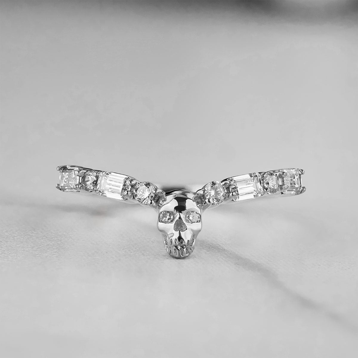 AAA Cubic Zirconia 925 Sterling Silver Skull Engagement Ring Enhancer for Women Wedding Anniversary Band Gift for Her