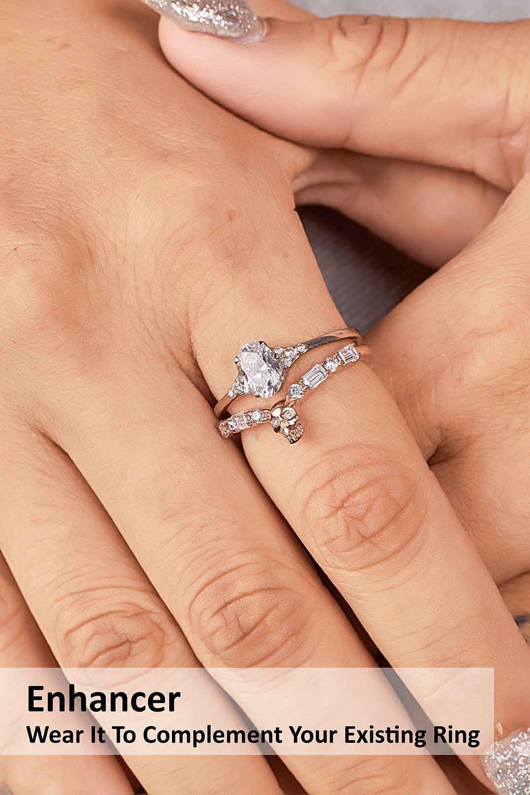AAA Cubic Zirconia 925 Sterling Silver Skull Engagement Ring Enhancer for Women Wedding Anniversary Band Gift for Her
