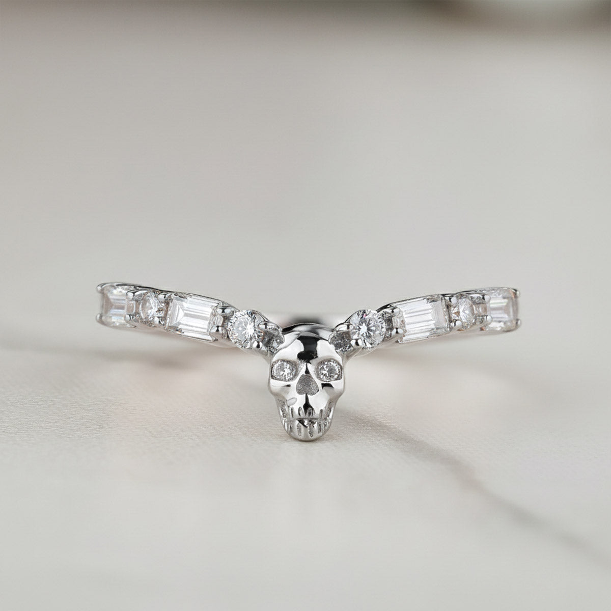 Skull Wedding Ring Enhancer Moissanite Curved Gothic Jewelry Sterling Silver