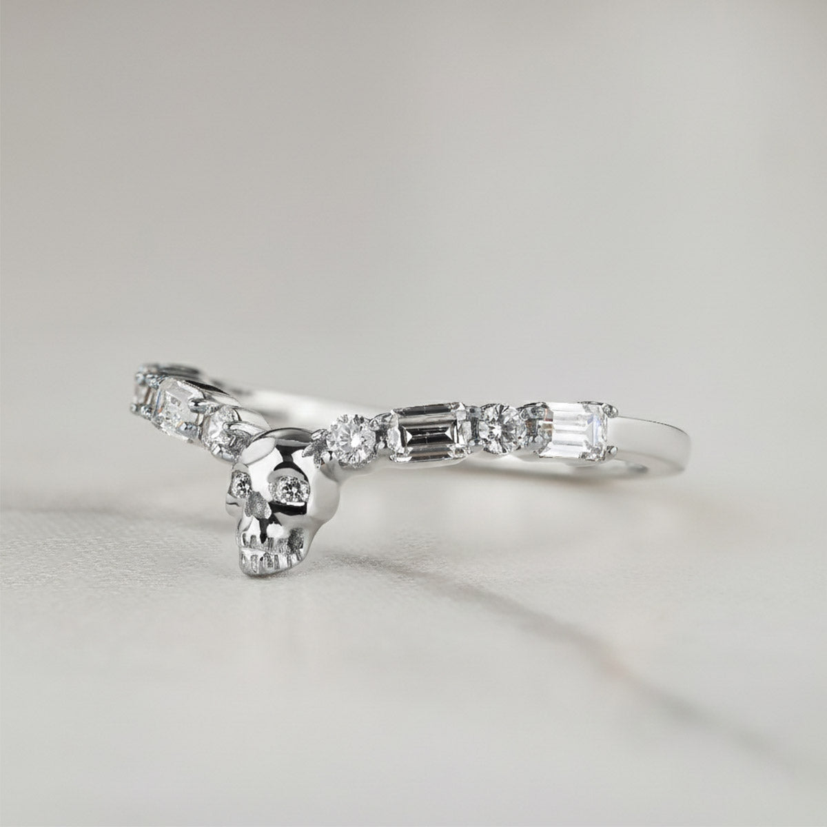 Skull Wedding Ring Enhancer Moissanite Curved Gothic Jewelry Sterling Silver