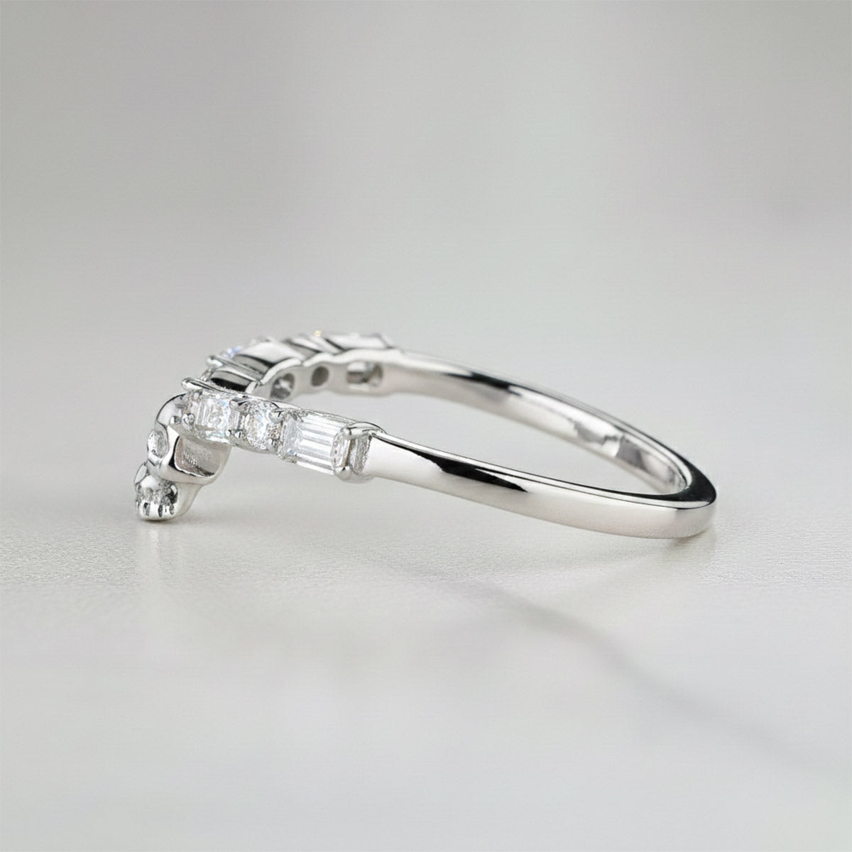 Skull Wedding Ring Enhancer Moissanite Curved Gothic Jewelry Sterling Silver