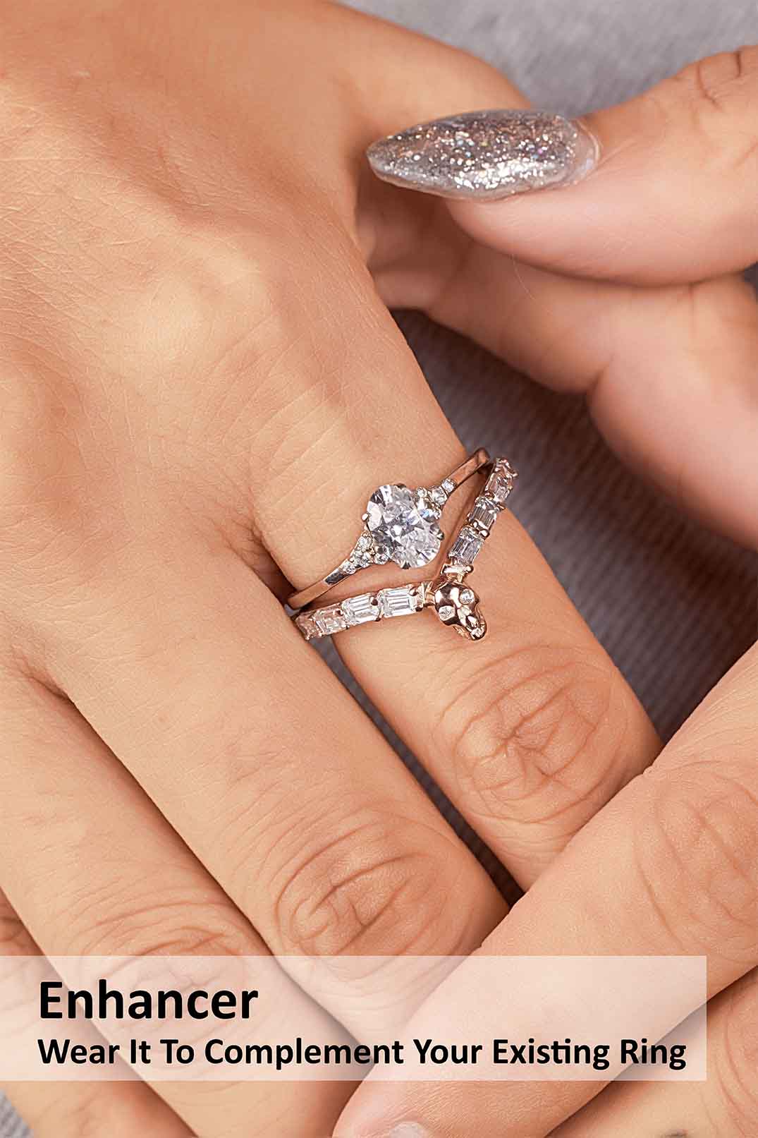 AAA Cubic Zirconia 925 Sterling Silver Skull Engagement Ring Enhancer for Women Wedding Anniversary Band Gift for Her