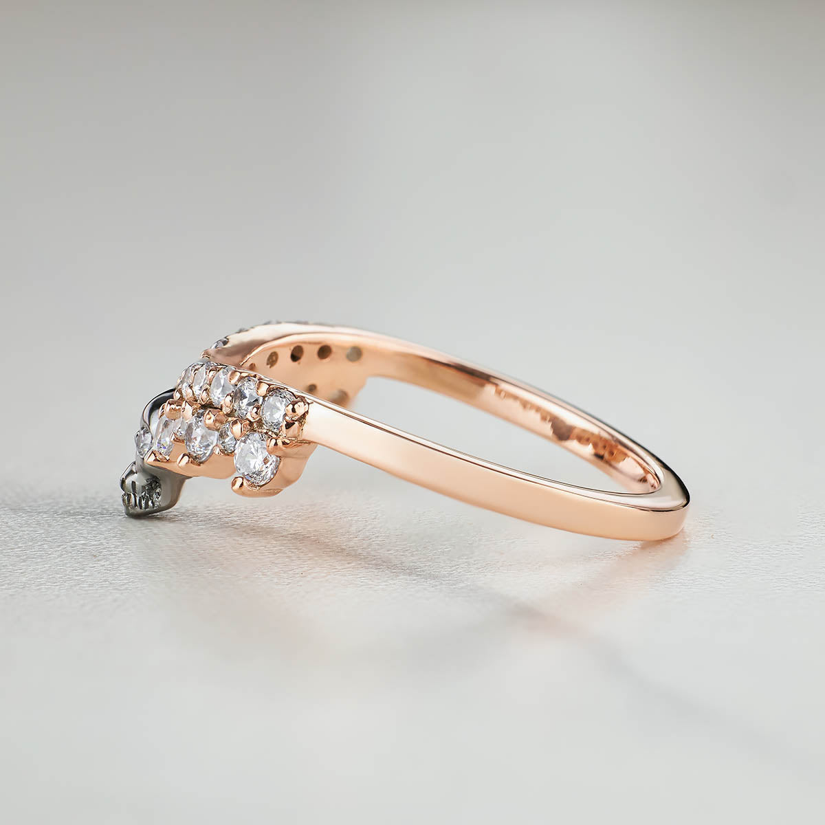 Skull Enhancer Wedding Band for Women Curved AAA CZ Anniversary