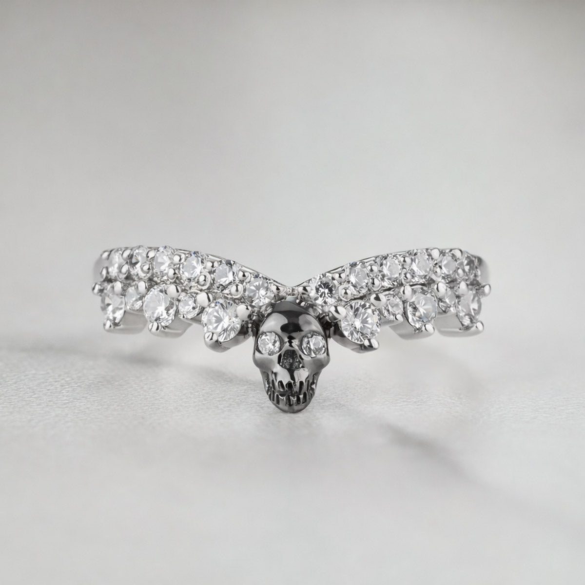 Moissanite Skull Enhancer Engagement Band Curved Anniversary Ring Sterling Silver