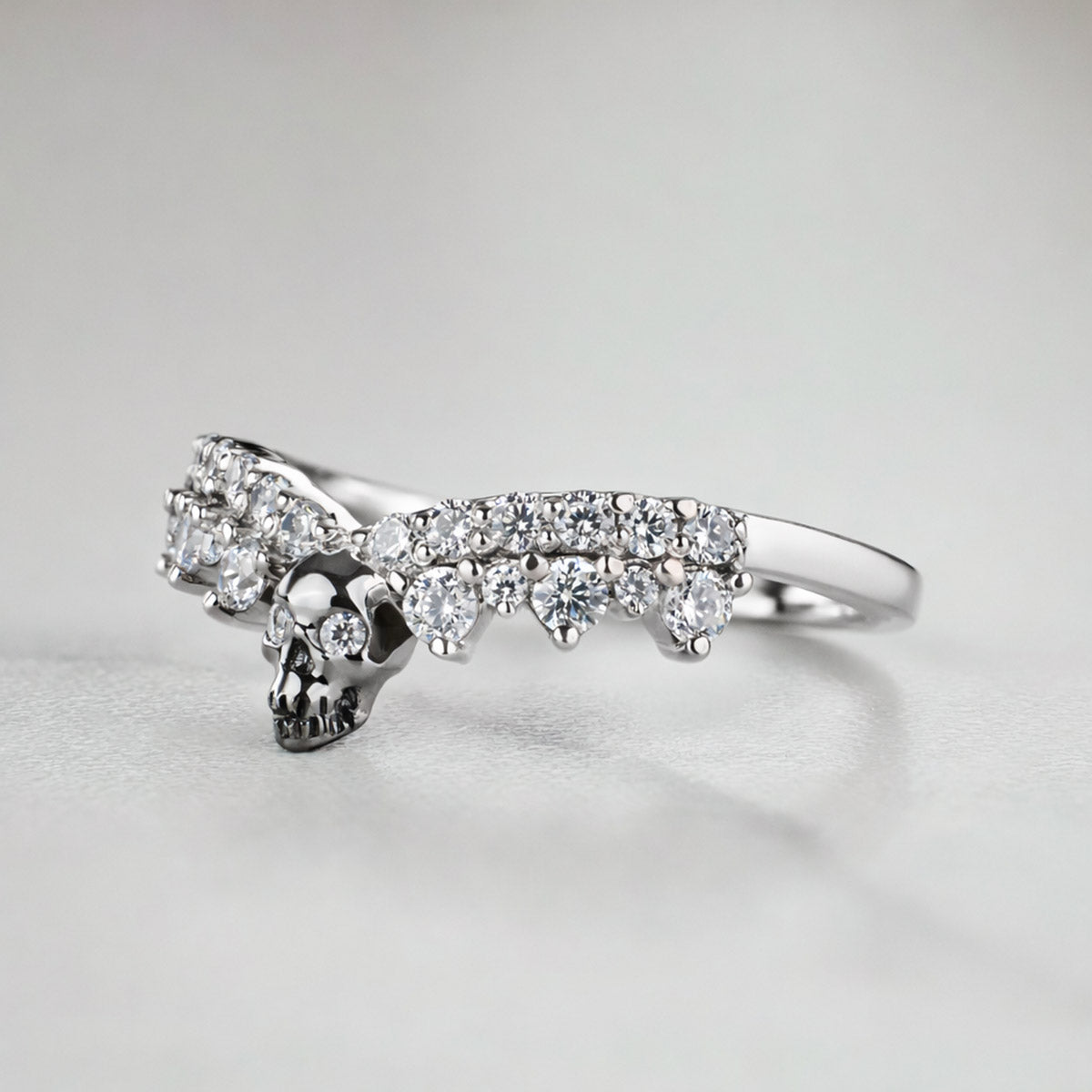 Moissanite Skull Enhancer Engagement Band Curved Anniversary Ring Sterling Silver