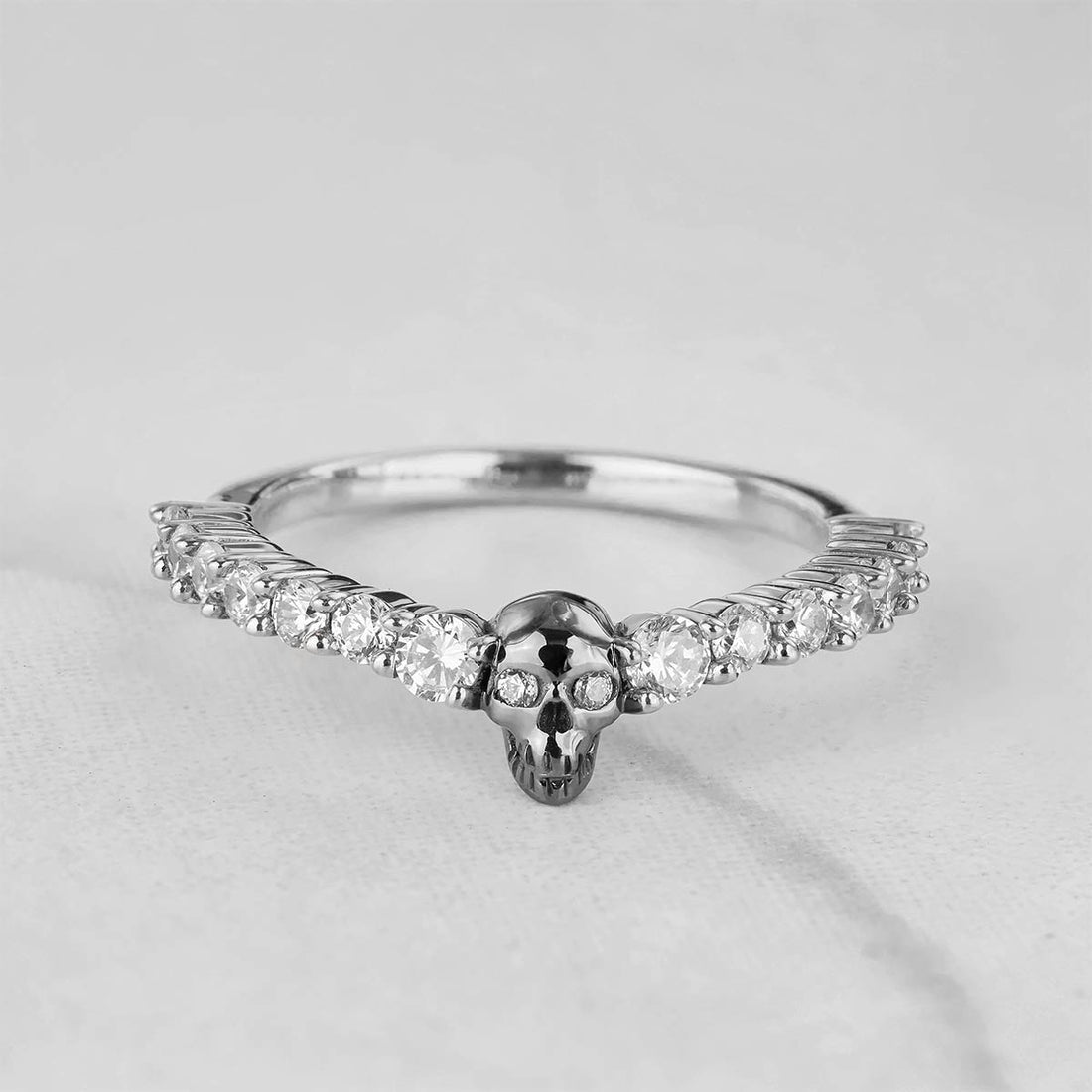 Two Tone Skull Engagement Ring Moissanite Skull Wedding Band