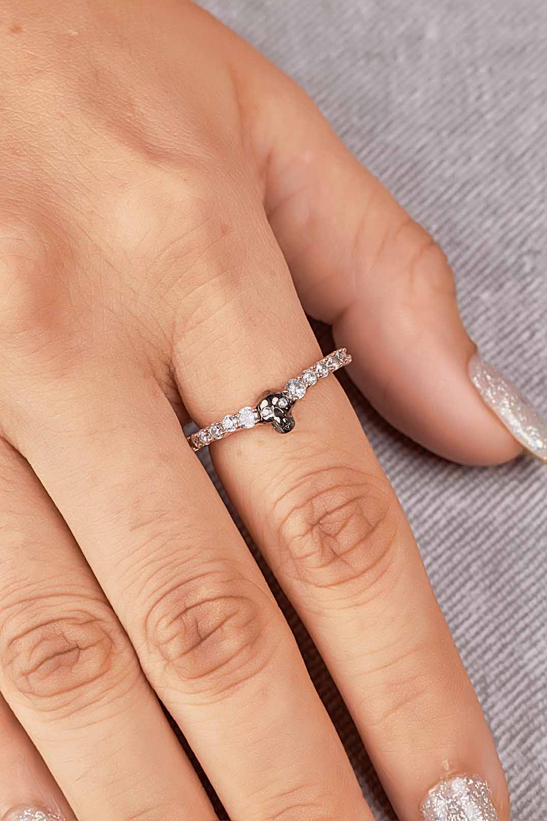 Two Tone Skull Engagement Ring Moissanite Skull Wedding Band