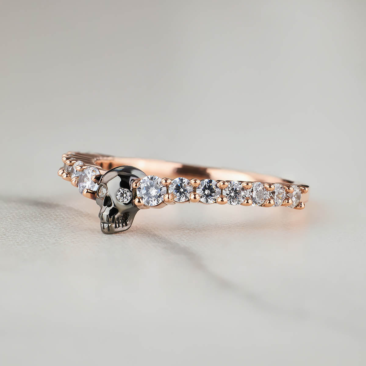 Two Tone Skull Engagement Ring Moissanite Skull Wedding Band