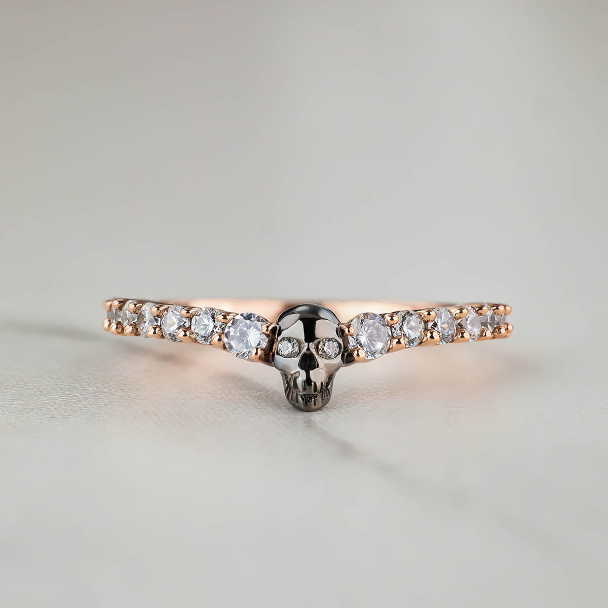 Two Tone Skull Engagement Ring Moissanite Skull Wedding Band