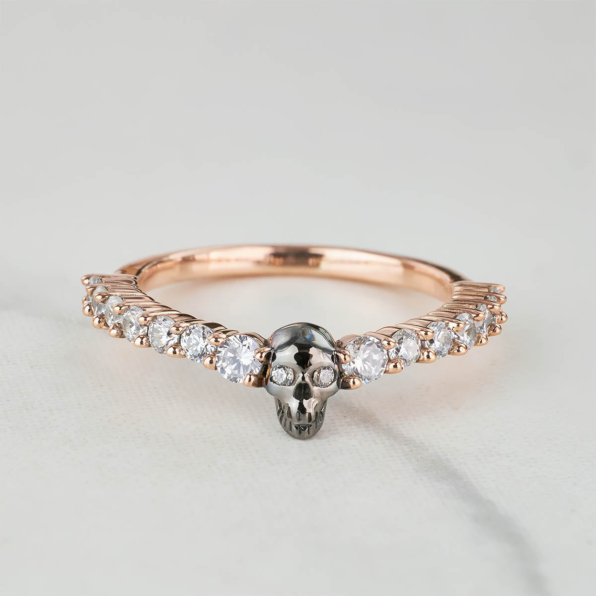 Two Tone Skull Engagement Ring Moissanite Skull Wedding Band