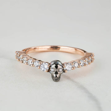 Two Tone Skull Engagement Ring Moissanite Skull Wedding Band