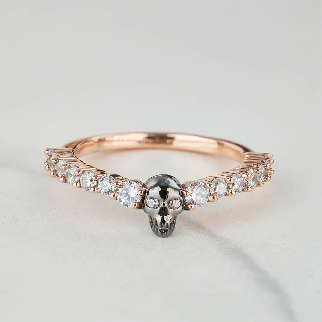 Two Tone Skull Engagement Ring Moissanite Skull Wedding Band