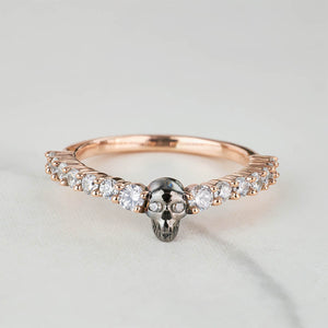 Two Tone Skull Ring for Women AAA CZ Dainty Wedding Band 925 Sterling Silver